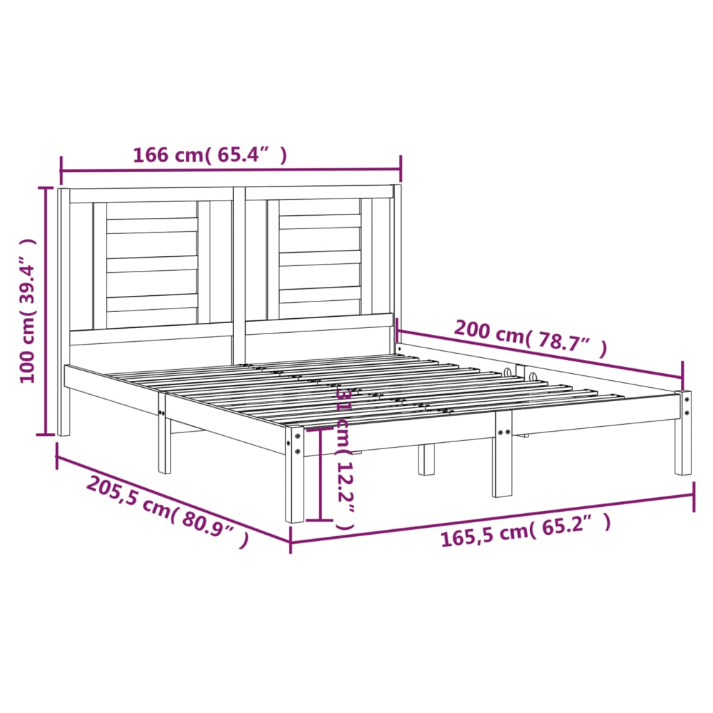 Cadre de lit sans matelas blanc 160x200 cm bois de pin massif