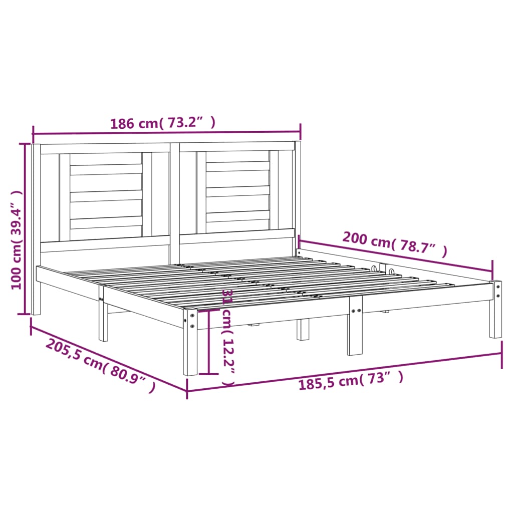 Cadre de lit sans matelas blanc 180x200 cm bois massif