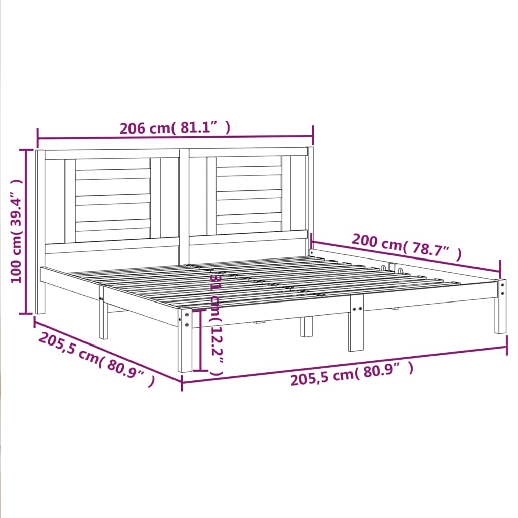 Cadre de lit sans matelas blanc 200x200 cm bois massif de pin