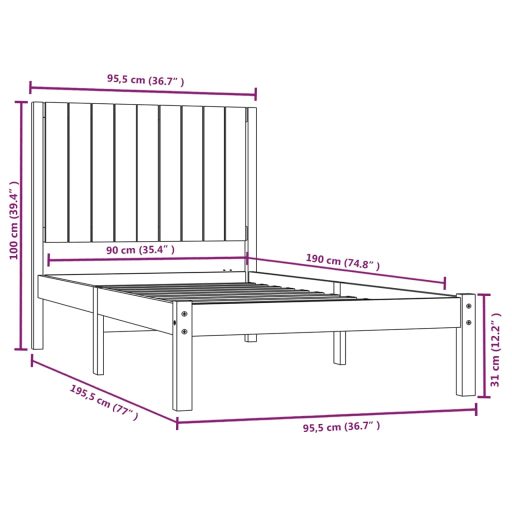 Cadre de lit sans matelas blanc 90x190 cm bois de pin massif