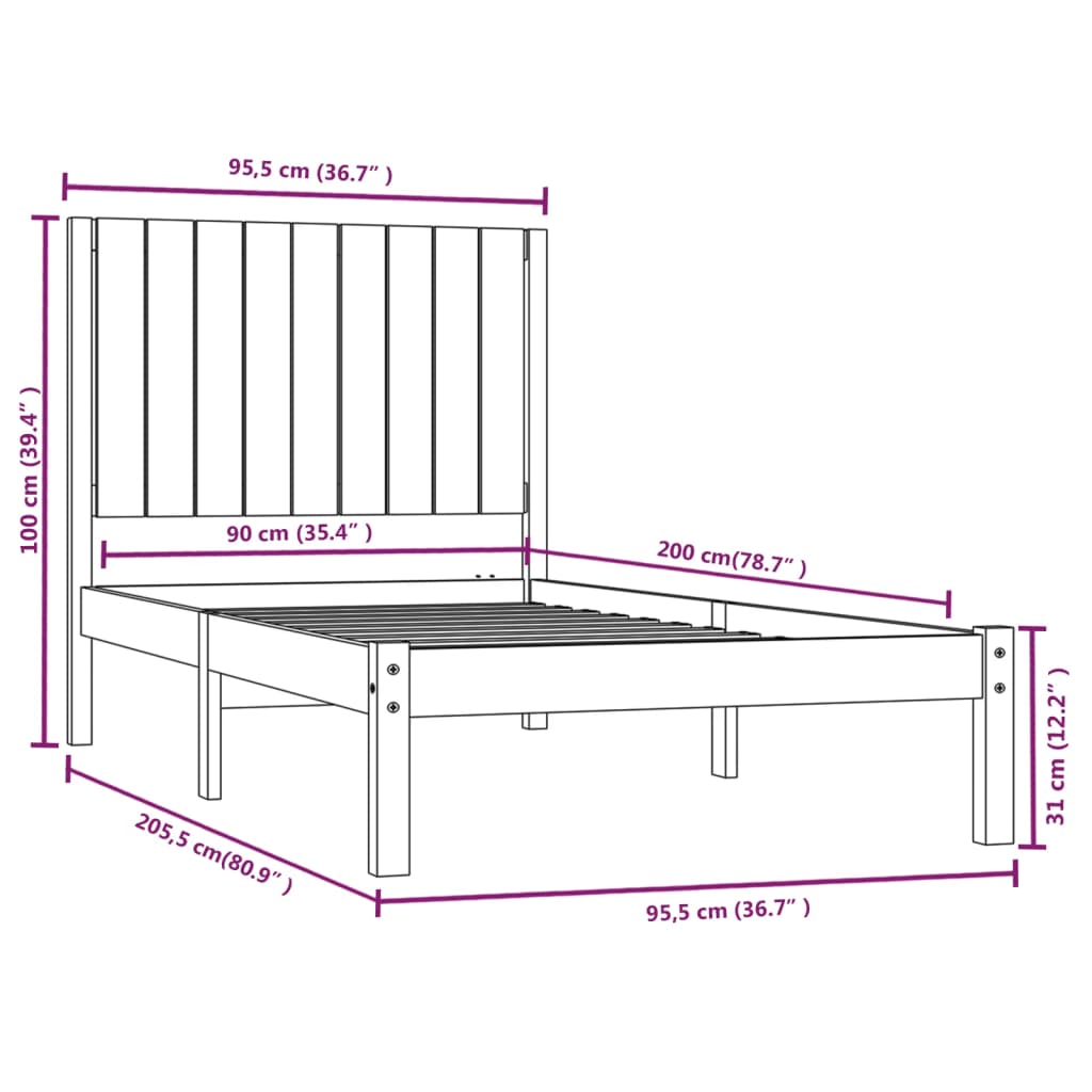 Cadre de lit sans matelas blanc 90x200 cm bois de pin massif