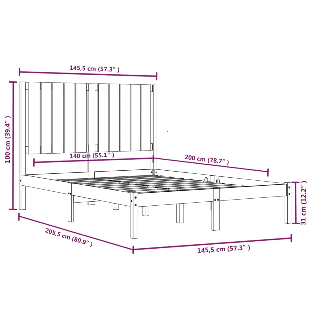 Cadre de lit sans matelas blanc 140x200 cm bois de pin massif