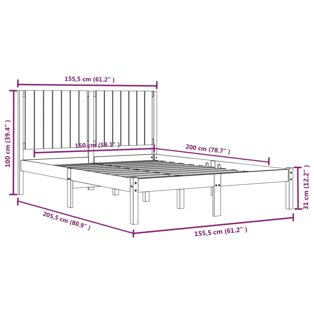 Cadre de lit sans matelas blanc 150x200 cm bois massif