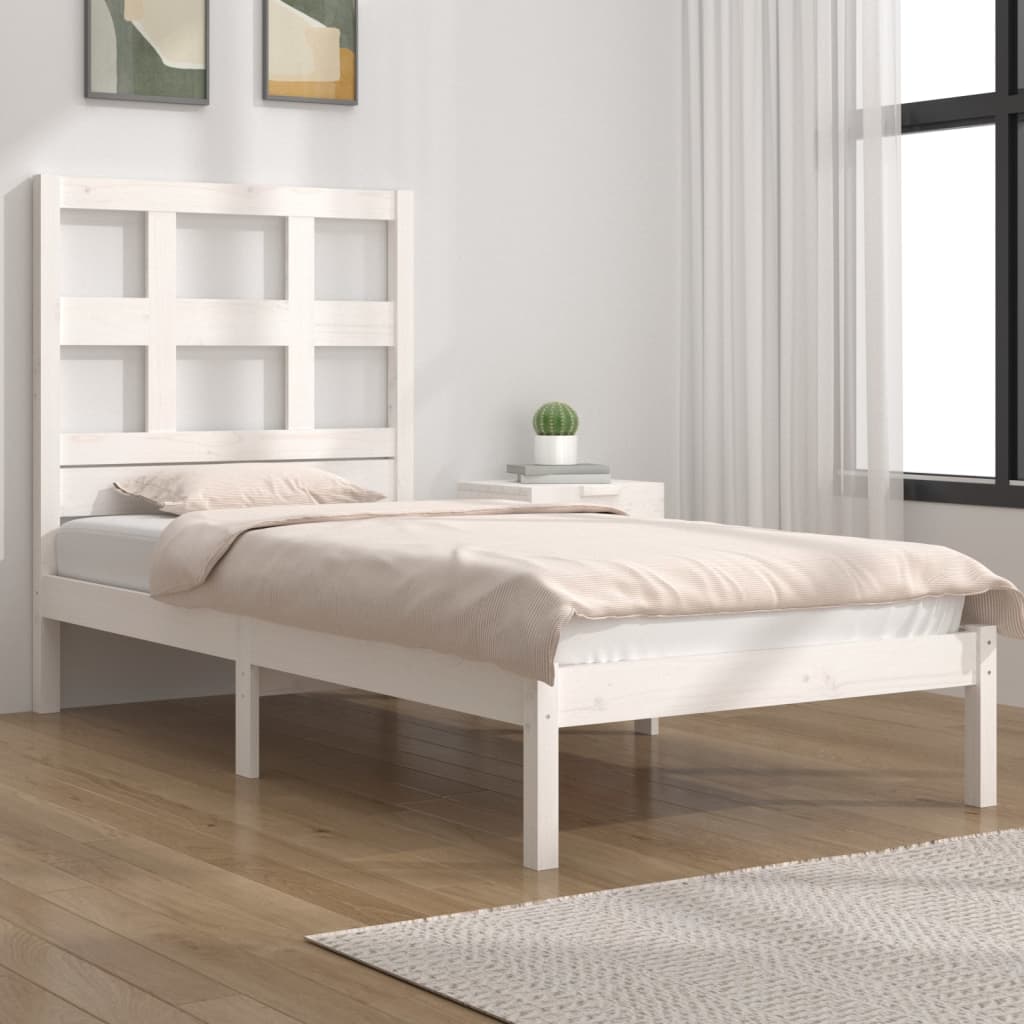 Cadre de lit sans matelas blanc 75x190 cm bois de pin massif