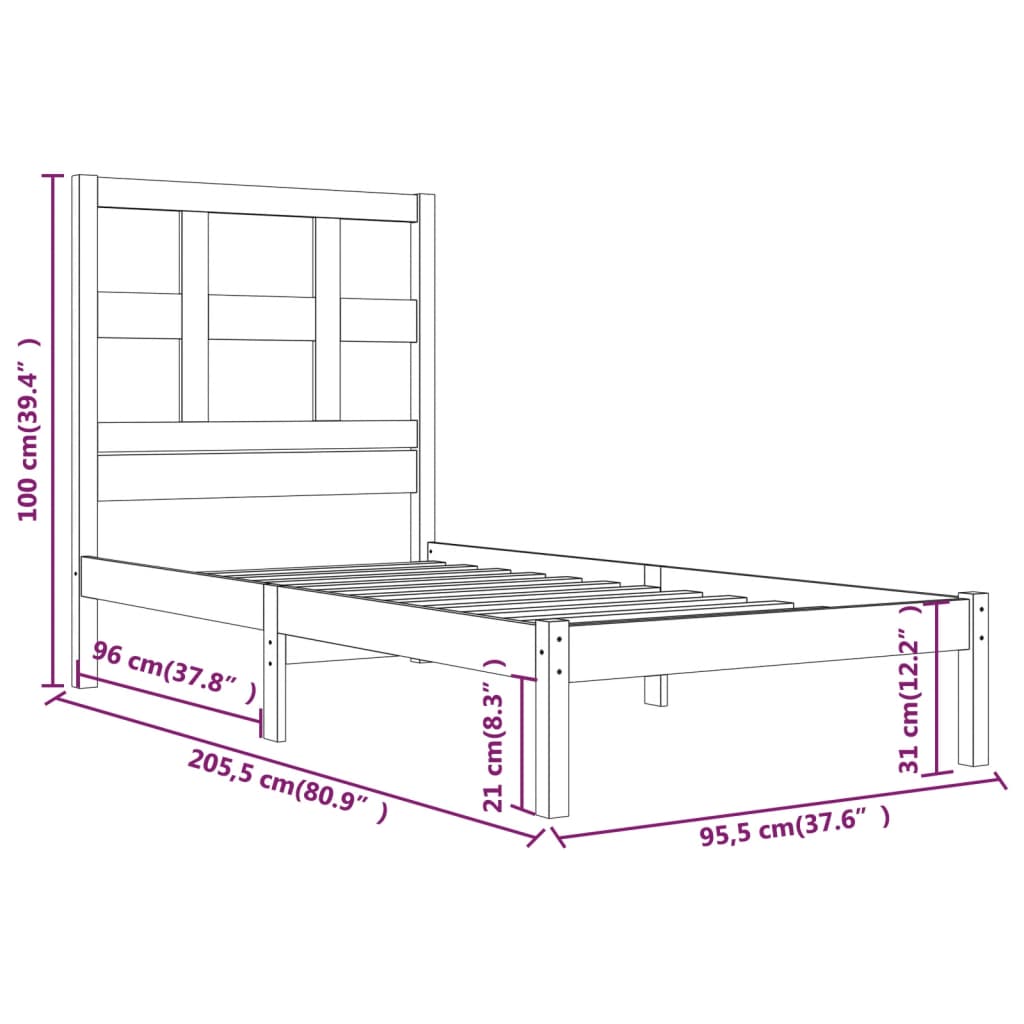 Cadre de lit sans matelas blanc 90x200 cm bois de pin massif