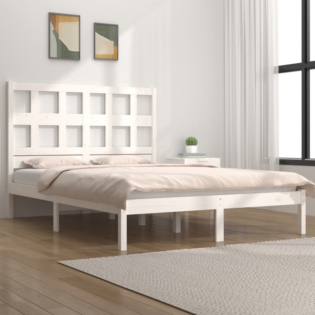 Cadre de lit sans matelas blanc 150x200 cm bois de pin massif