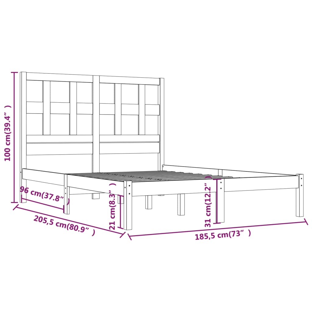 Cadre de lit sans matelas blanc 180x200 cm bois massif de pin