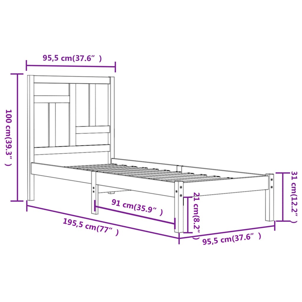 Cadre de lit sans matelas blanc 90x190 cm bois de pin massif