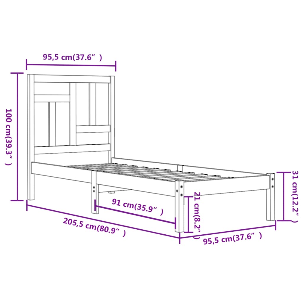 Cadre de lit sans matelas blanc 90x200 cm bois de pin massif