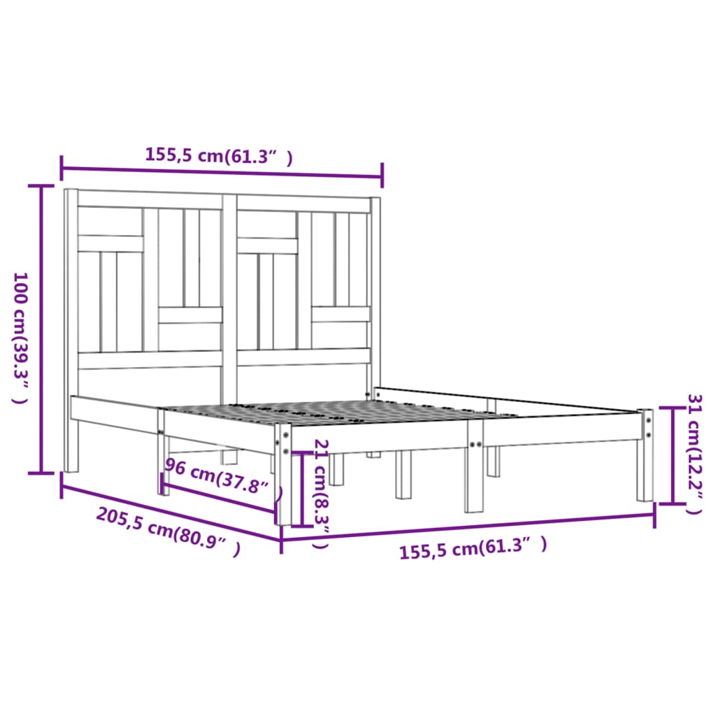 Cadre de lit sans matelas blanc 150x200 cm bois de pin massif