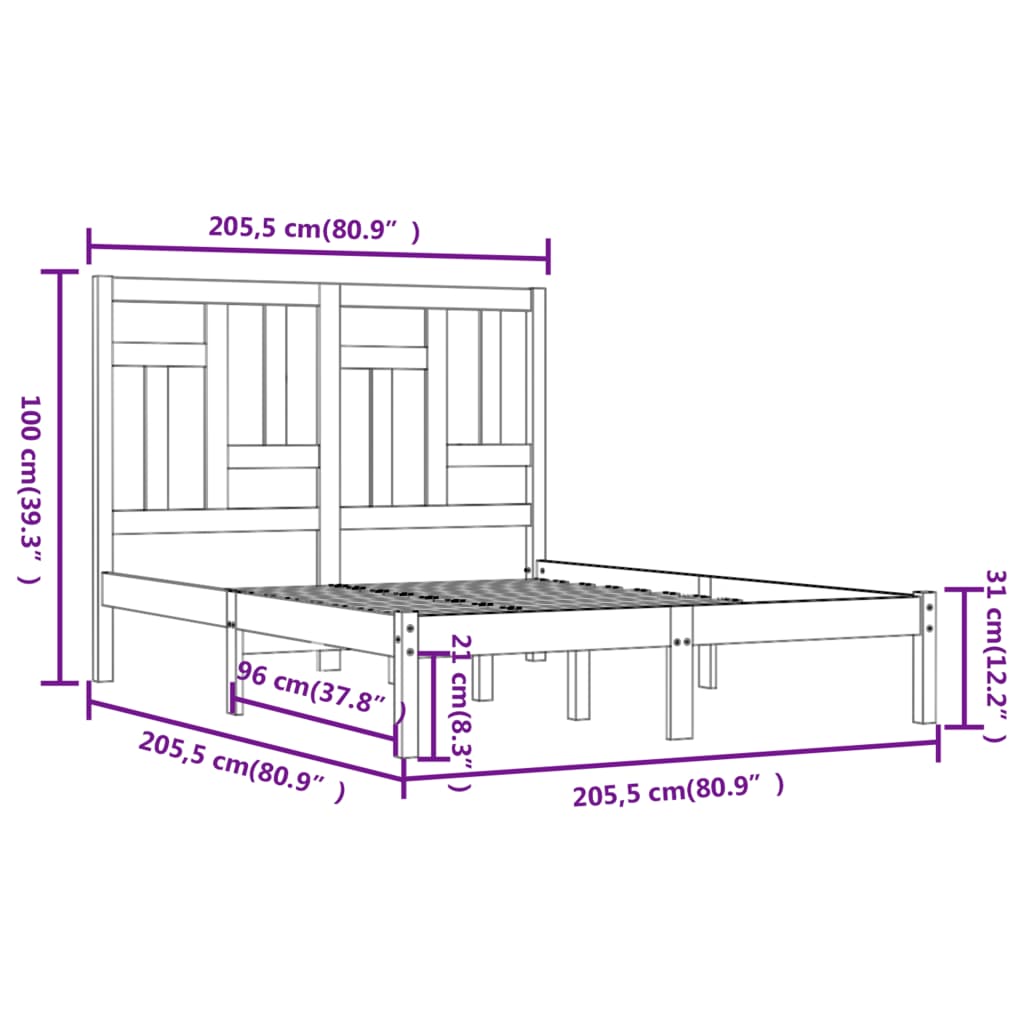 Cadre de lit sans matelas blanc 200x200 cm bois massif de pin