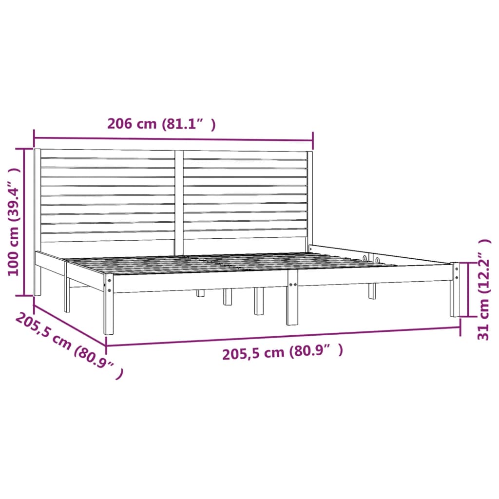 Cadre de lit sans matelas blanc 200x200 cm bois massif