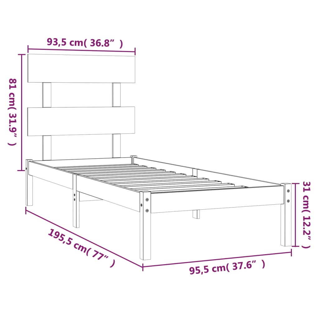 Cadre de lit sans matelas blanc 90x190 cm bois massif