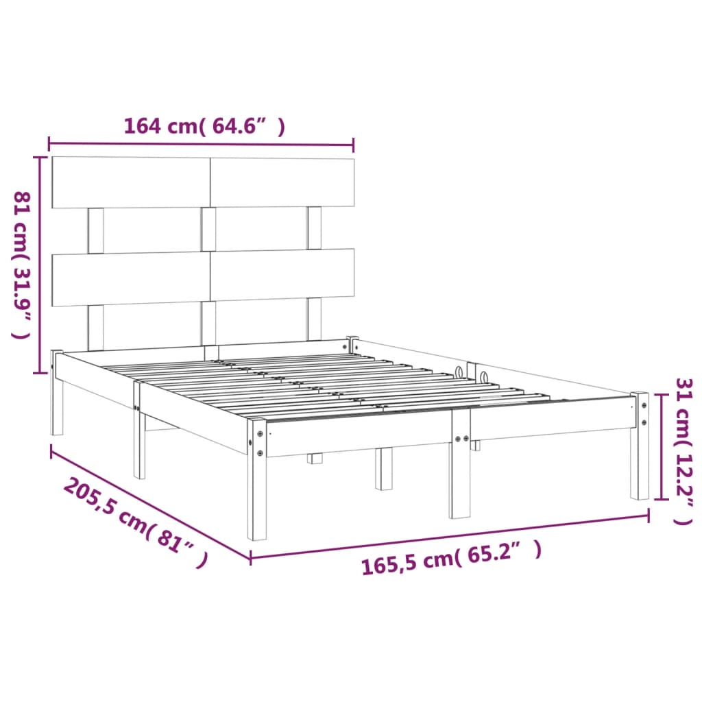 Cadre de lit sans matelas blanc 160x200 cm bois massif