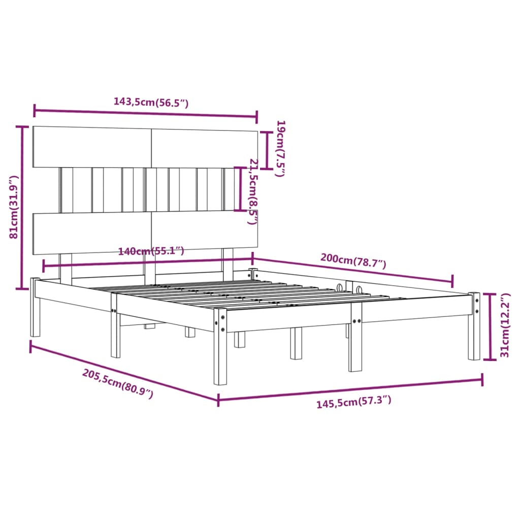 Cadre de lit sans matelas blanc 140x200 cm bois massif