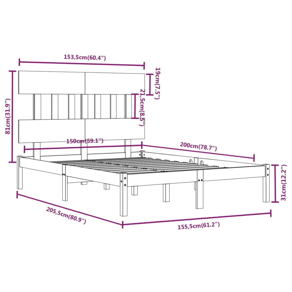 Cadre de lit sans matelas blanc 150x200 cm bois massif