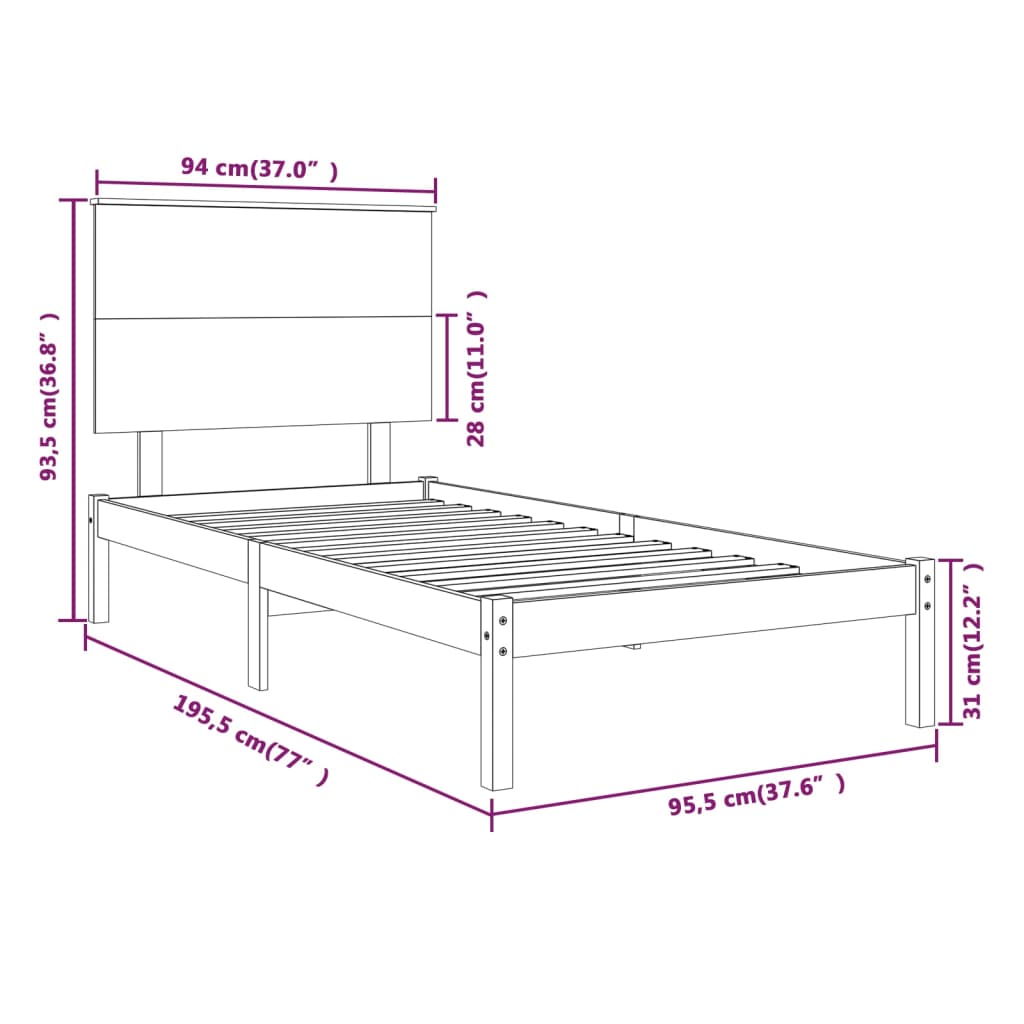 Cadre de lit sans matelas blanc 90x190 cm bois massif