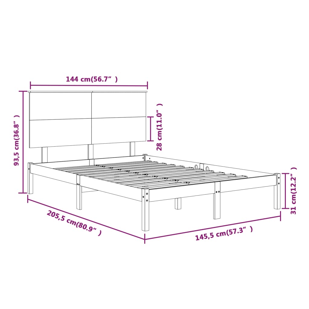 Cadre de lit sans matelas blanc 140x200 cm bois de pin massif