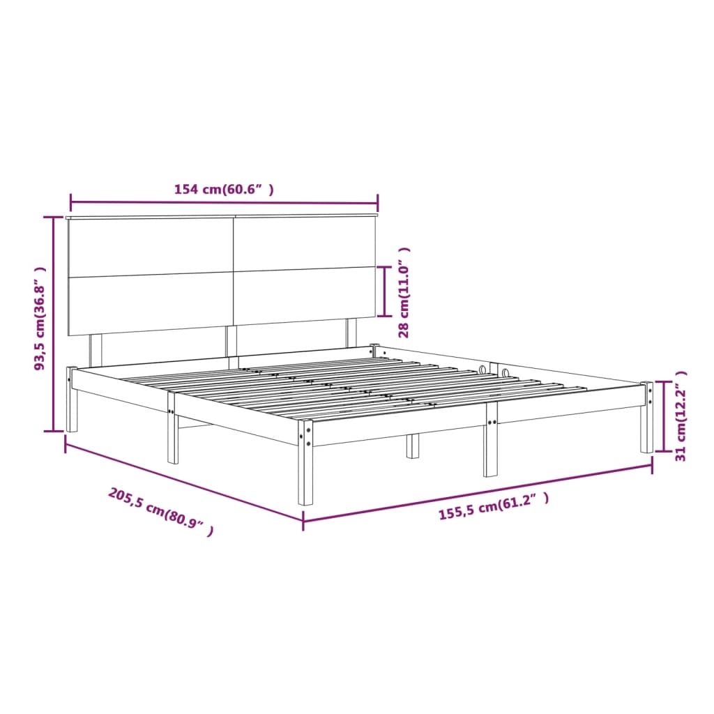 Cadre de lit sans matelas blanc 150x200 cm bois massif