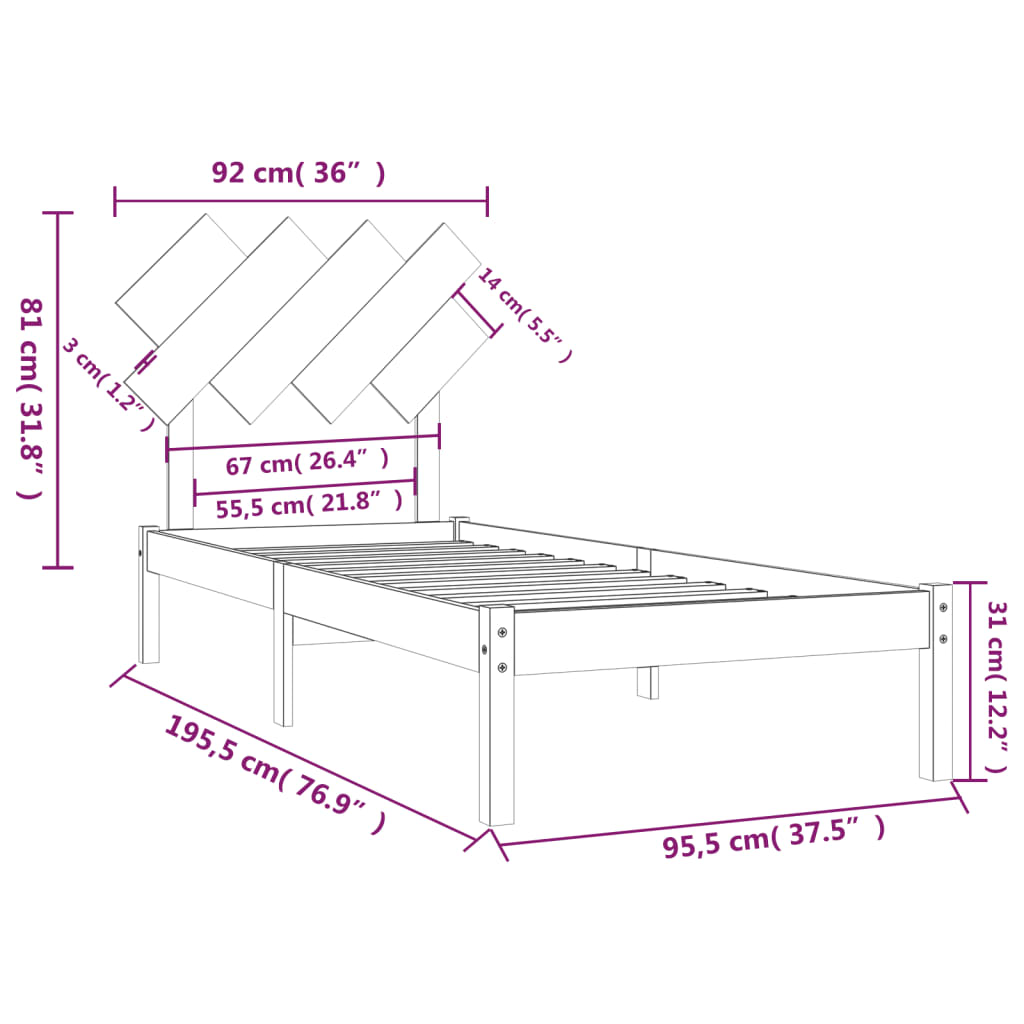 Cadre de lit sans matelas blanc 90x190 cm bois massif