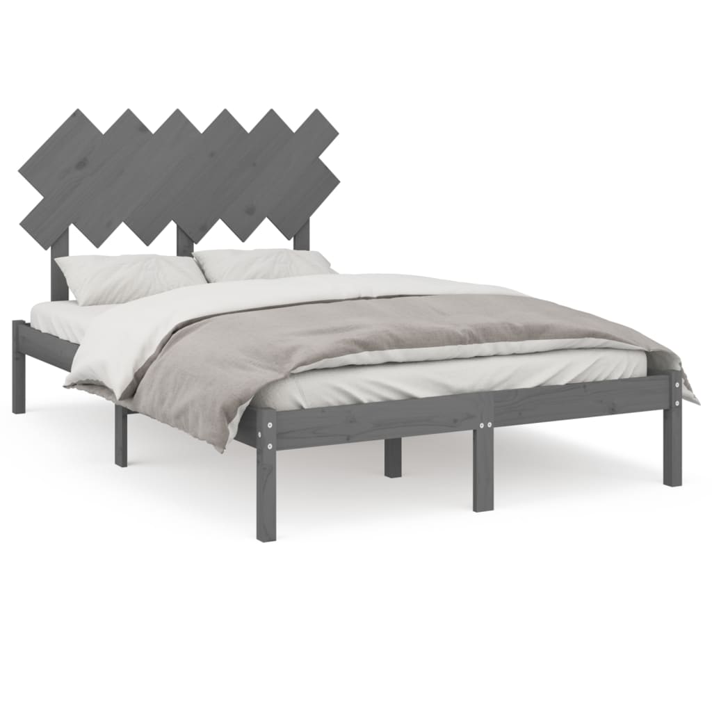 Cadre de lit sans matelas gris 135x190 cm bois massif