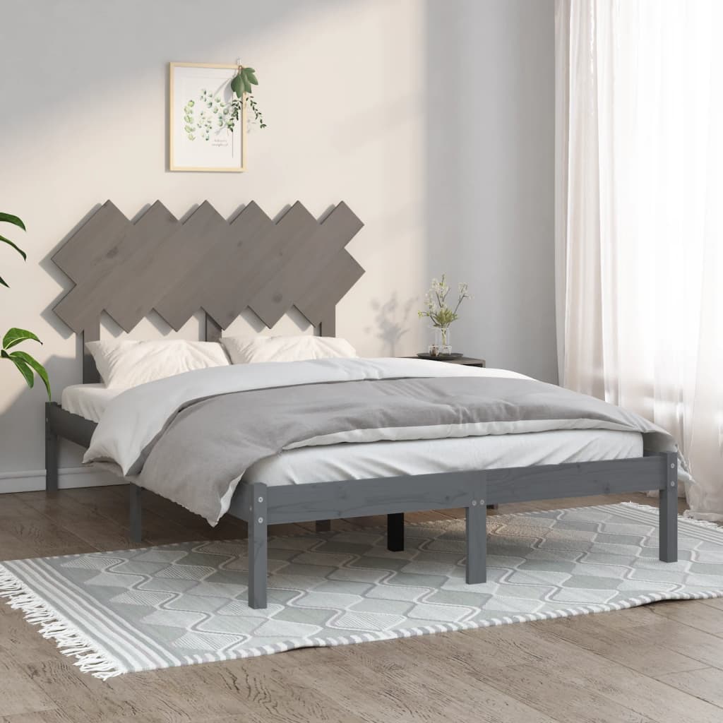 Cadre de lit sans matelas gris 135x190 cm bois massif