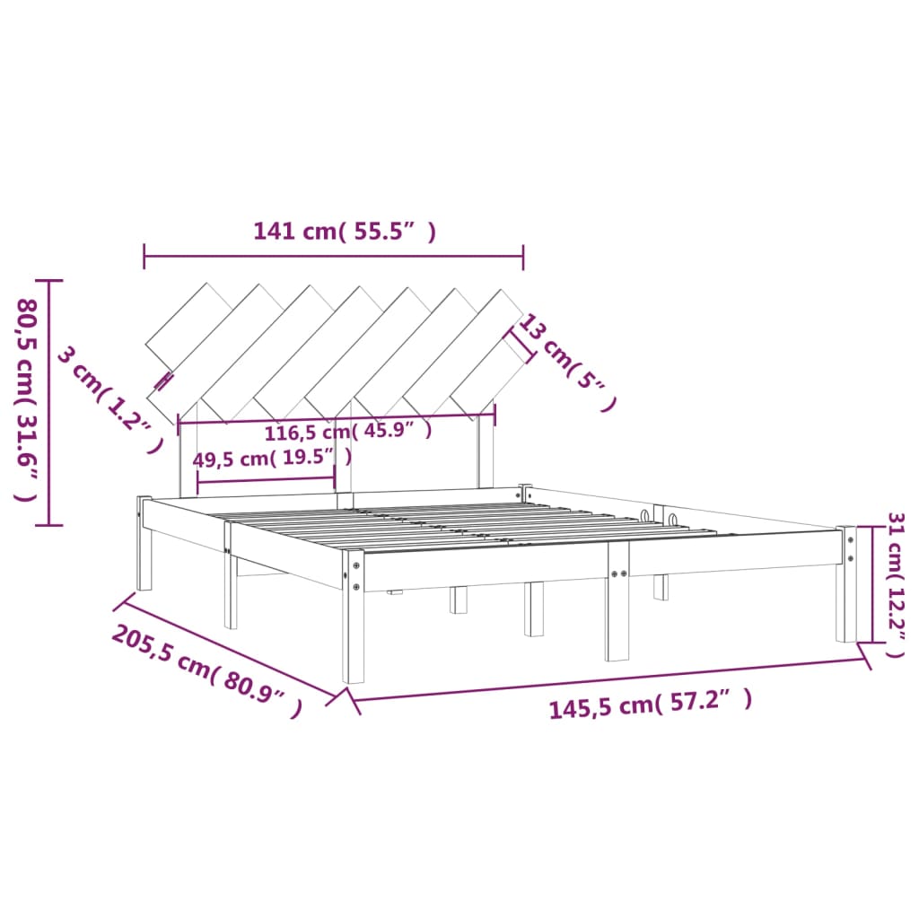 Cadre de lit sans matelas blanc 140x200 cm bois massif