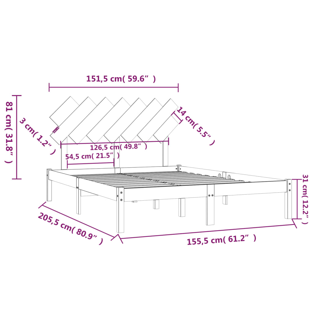 Cadre de lit sans matelas blanc 150x200 cm bois massif