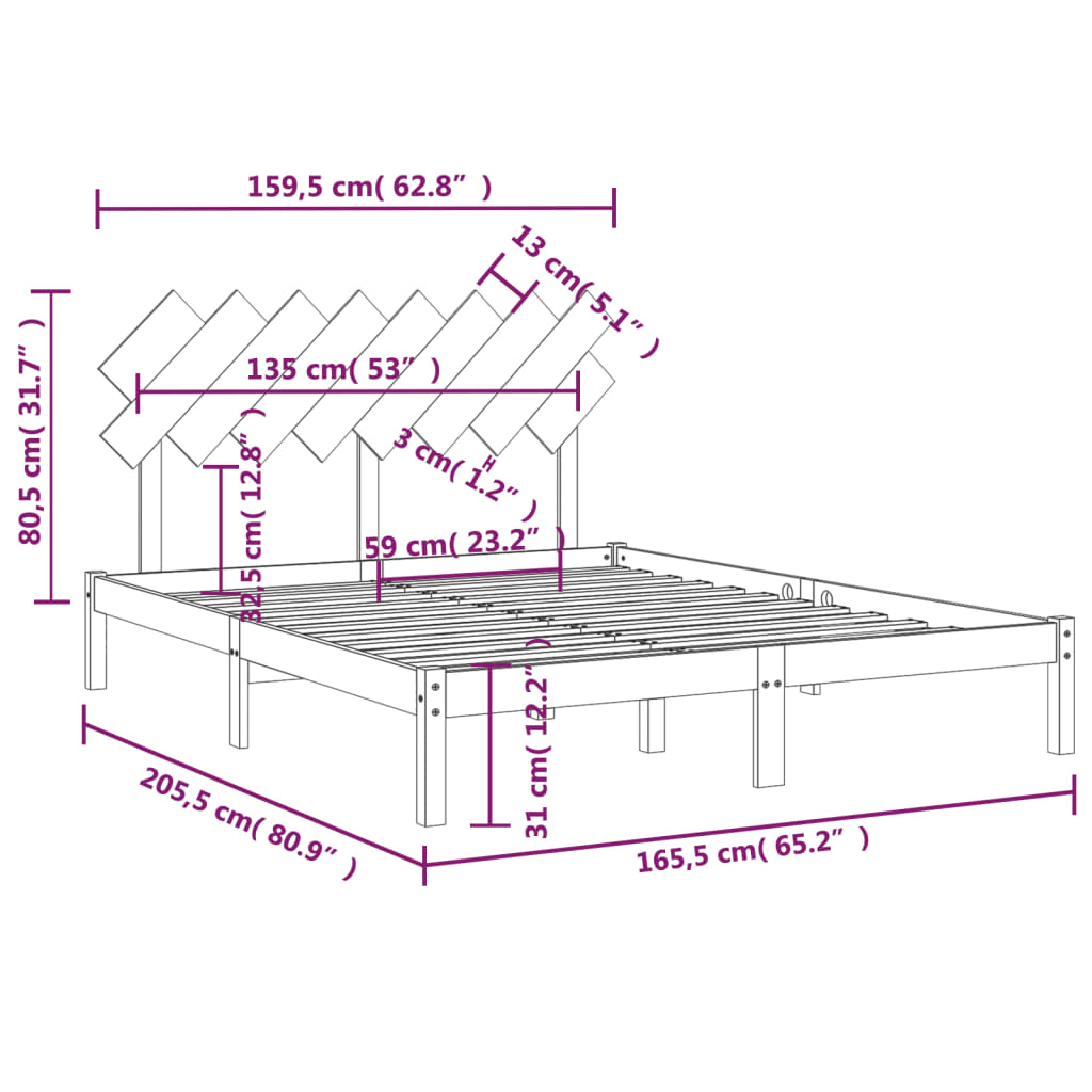 Cadre de lit sans matelas blanc 160x200 cm bois massif