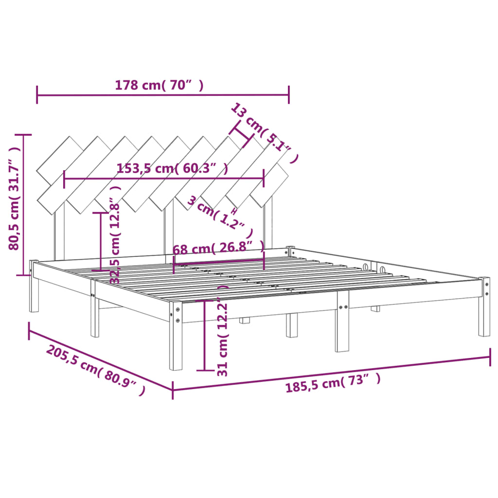 Cadre de lit sans matelas blanc 180x200 cm bois massif