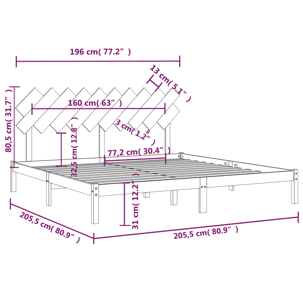 Cadre de lit sans matelas blanc 200x200 cm bois massif