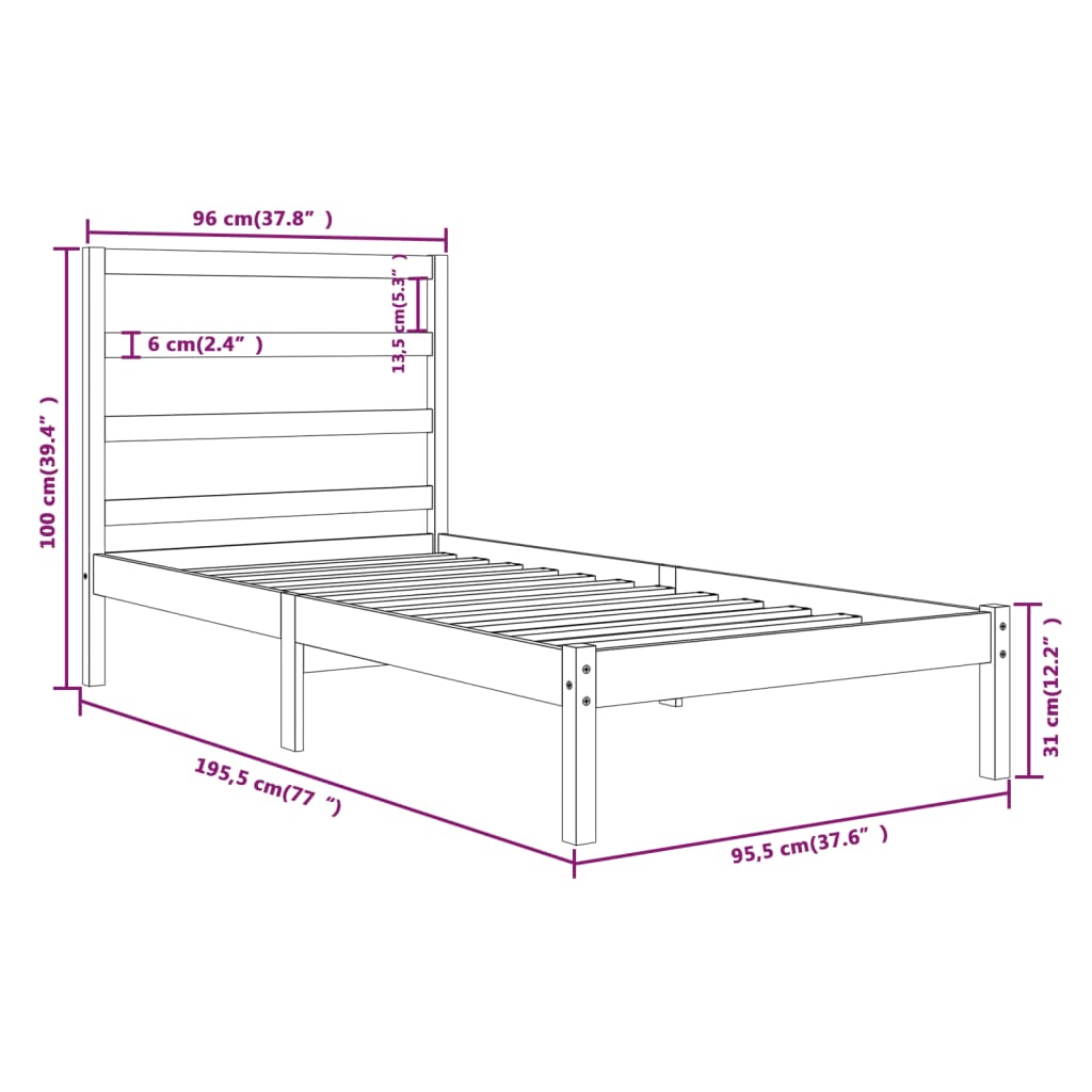 Cadre de lit sans matelas blanc 90x190 cm bois massif