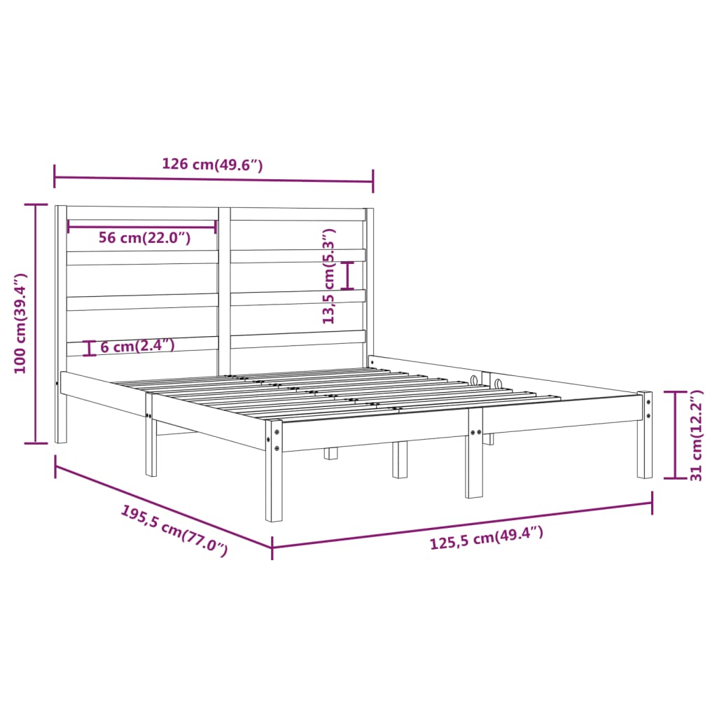 Cadre de lit sans matelas 120x190 cm bois massif