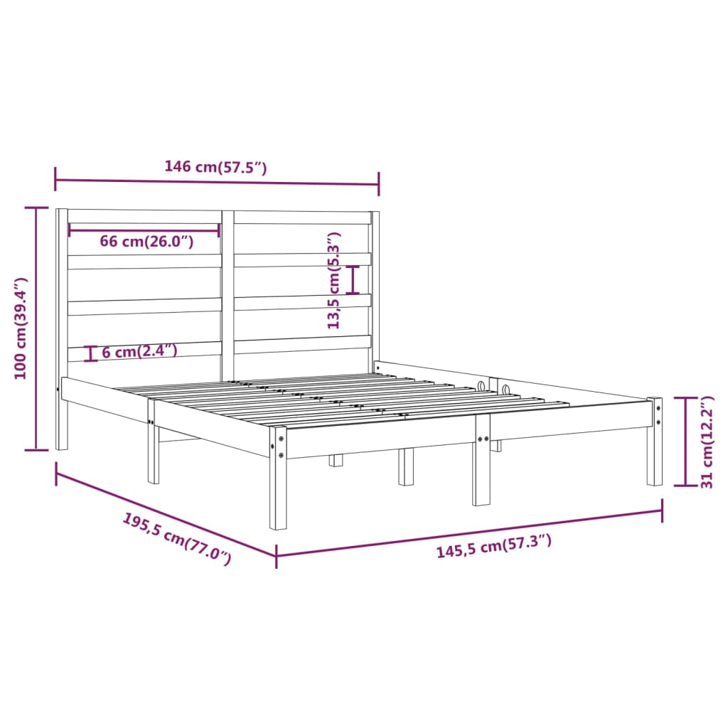 Cadre de lit sans matelas 140x190 cm bois de pin massif