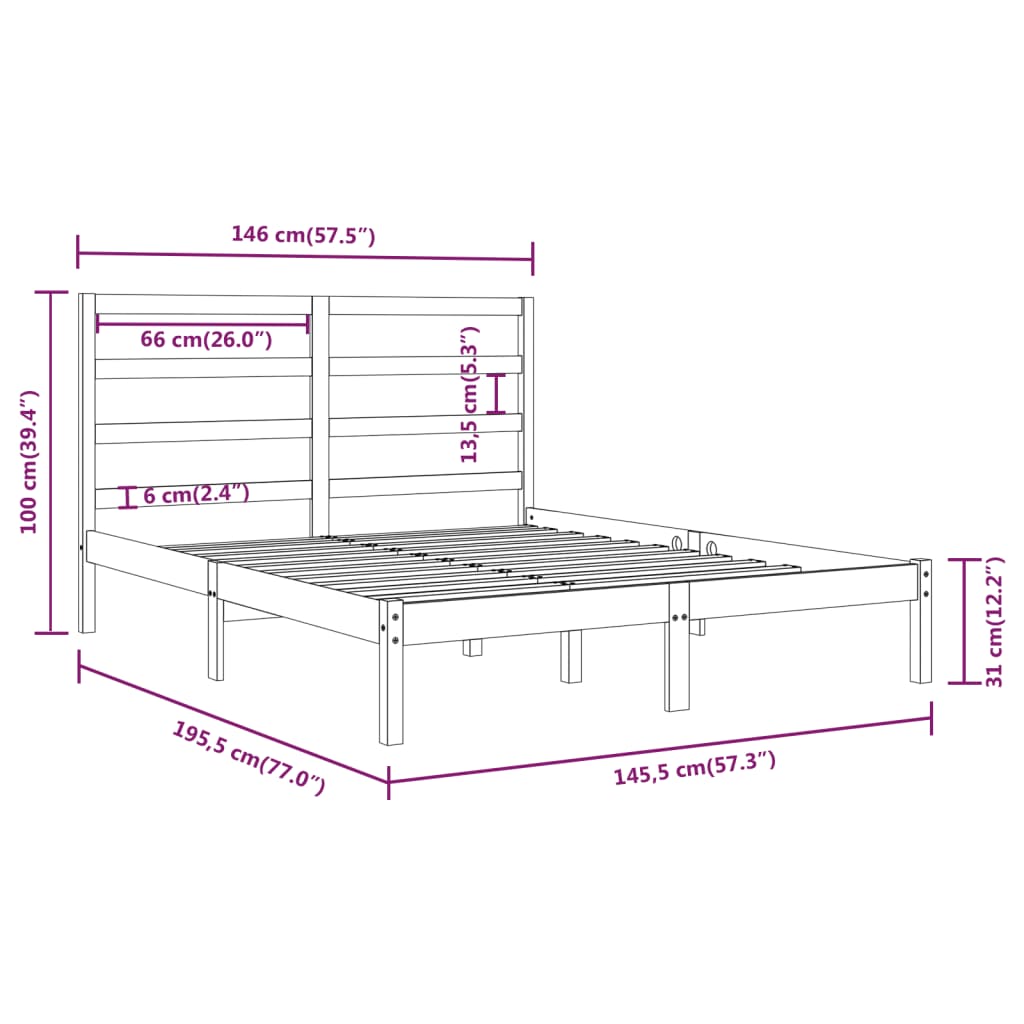 Cadre de lit sans matelas blanc 140x190 cm bois de pin massif