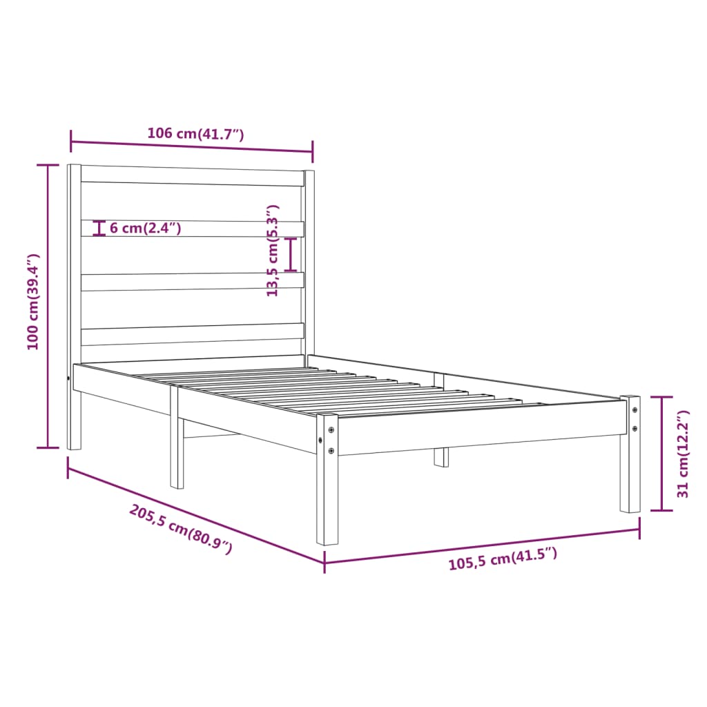 Cadre de lit sans matelas marron miel 100x200cm bois pin massif