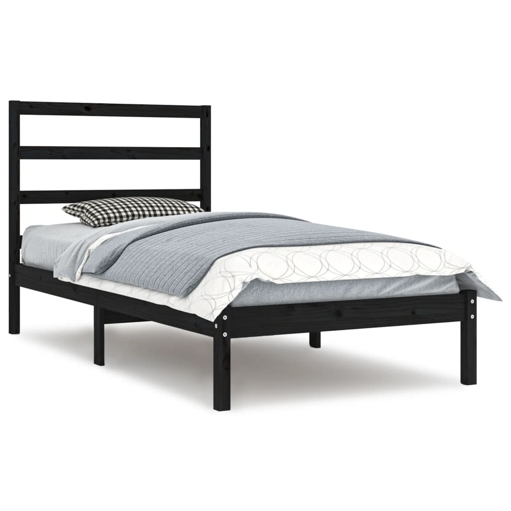 Cadre de lit sans matelas noir 100x200 cm bois massif de pin