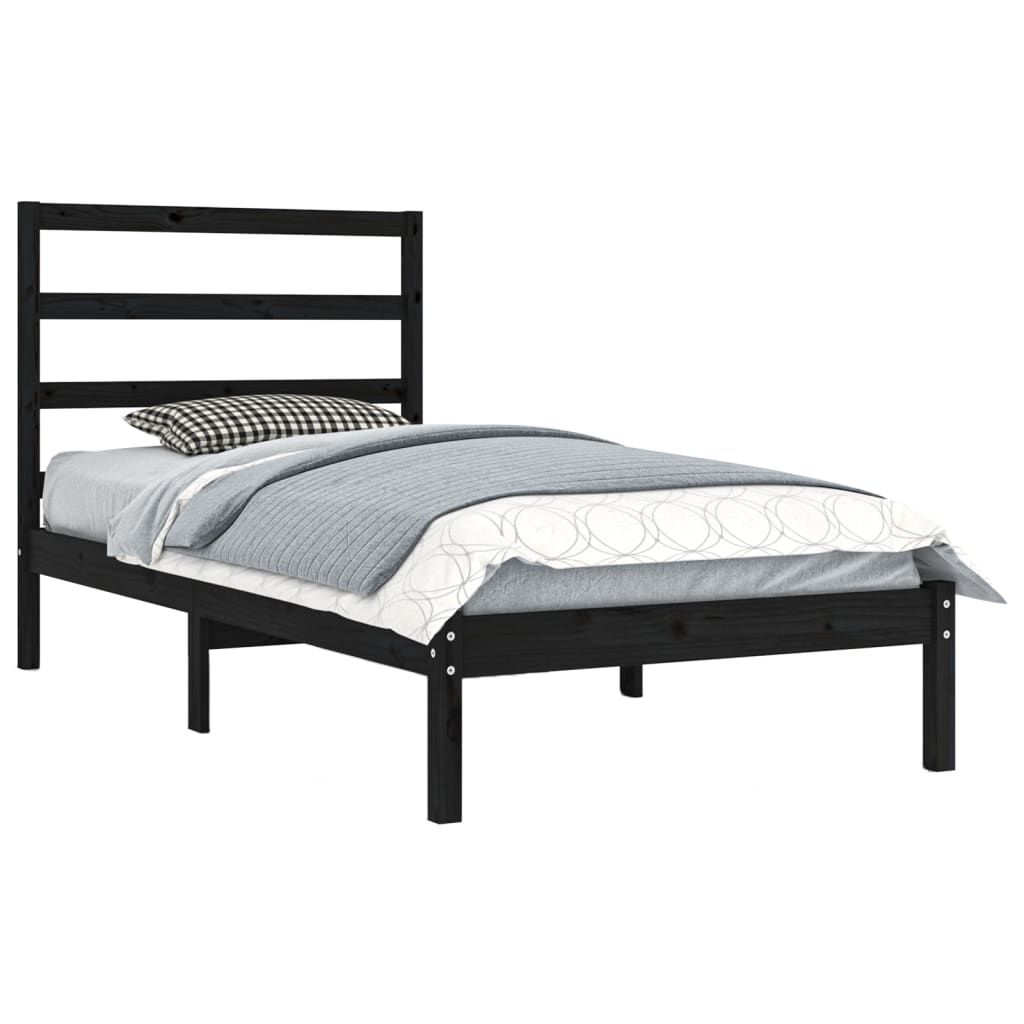 Cadre de lit sans matelas noir 100x200 cm bois massif de pin