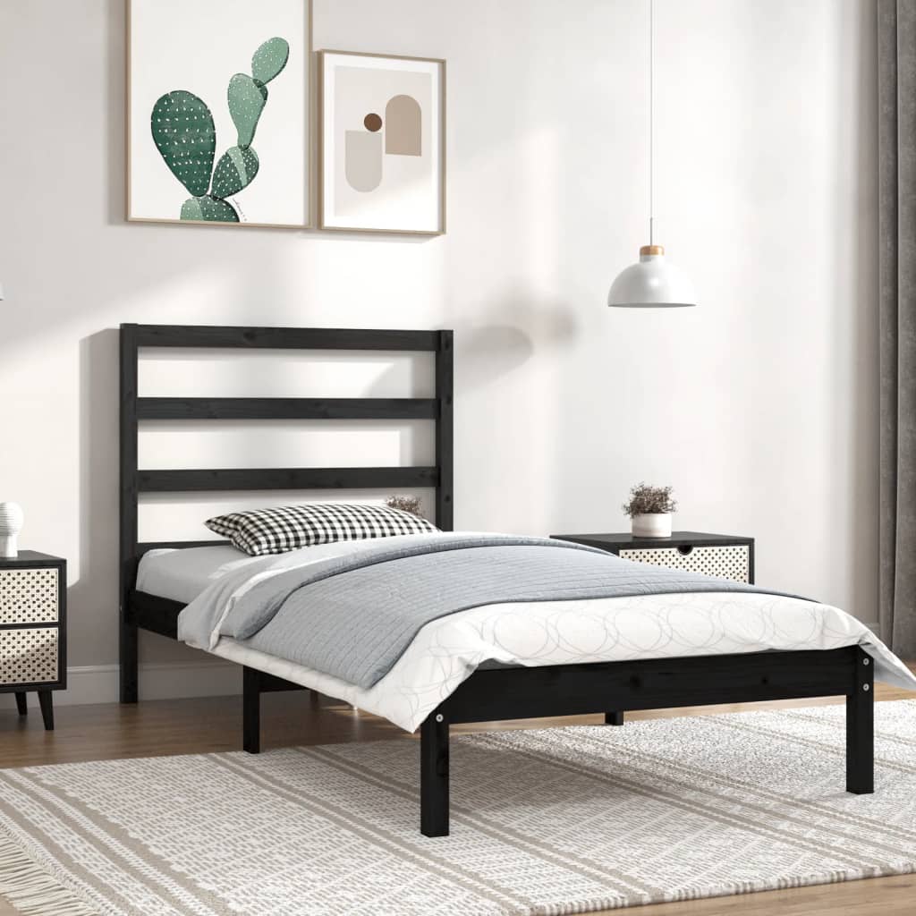 Cadre de lit sans matelas noir 100x200 cm bois massif de pin