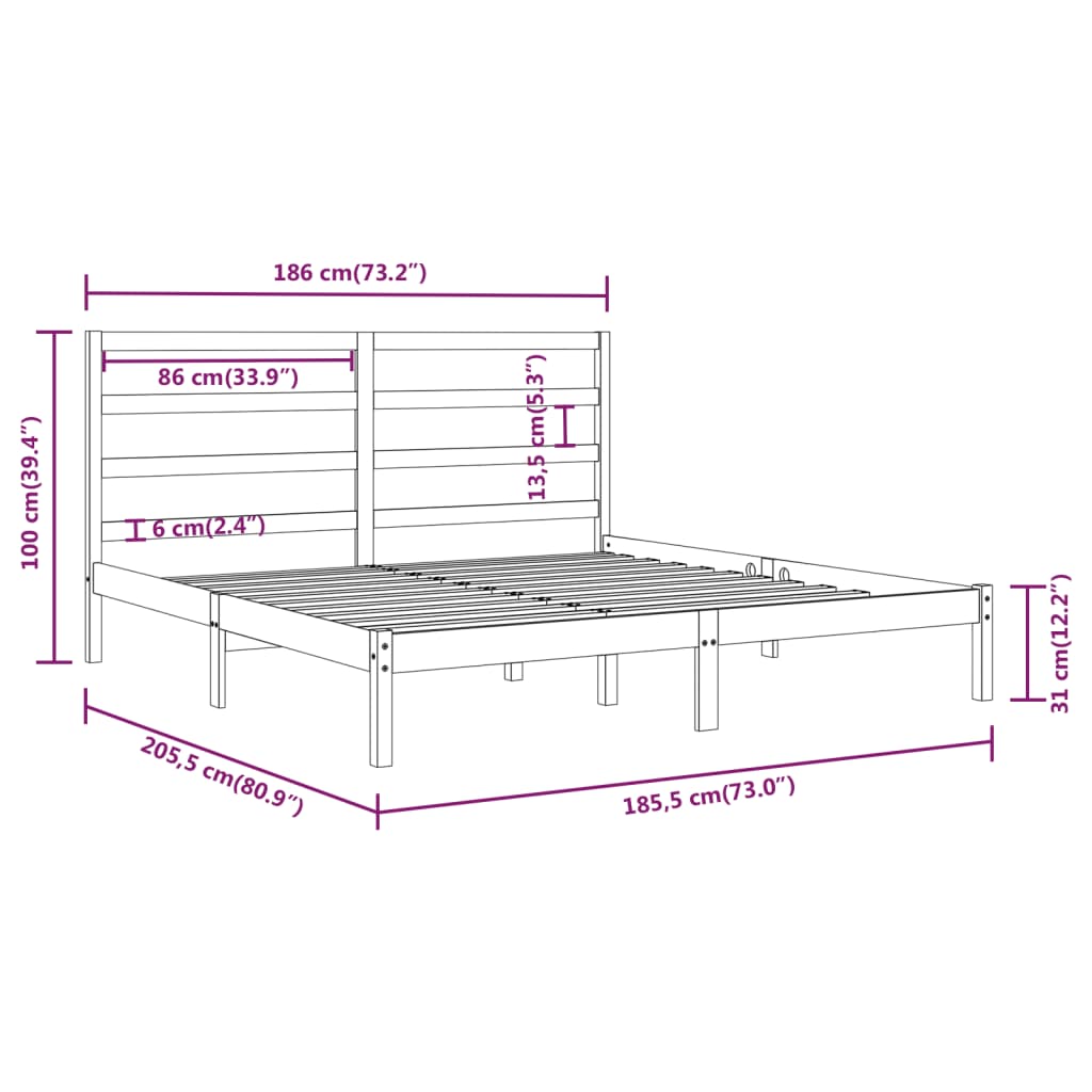 Cadre de lit sans matelas blanc 180x200 cm bois massif