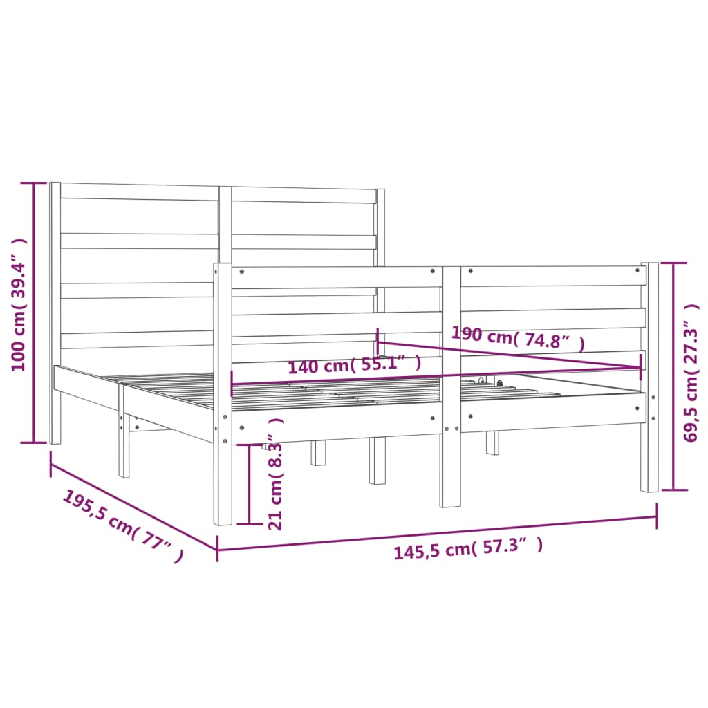 Cadre de lit sans matelas bois de pin massif 140x190 cm