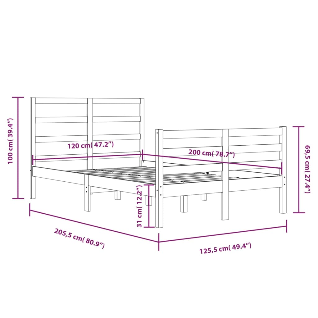 Cadre de lit sans matelas bois de pin massif 120x200 cm