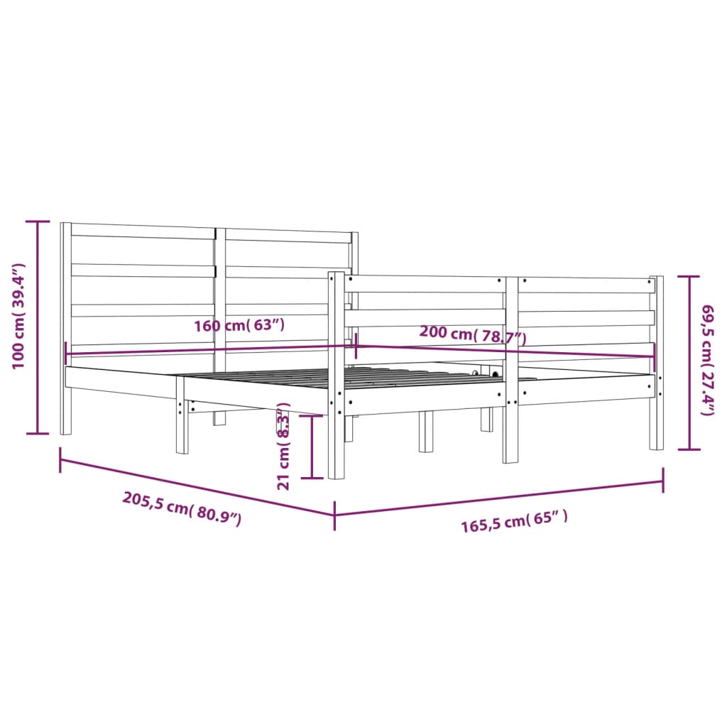 Cadre de lit sans matelas blanc bois de pin massif 160x200 cm