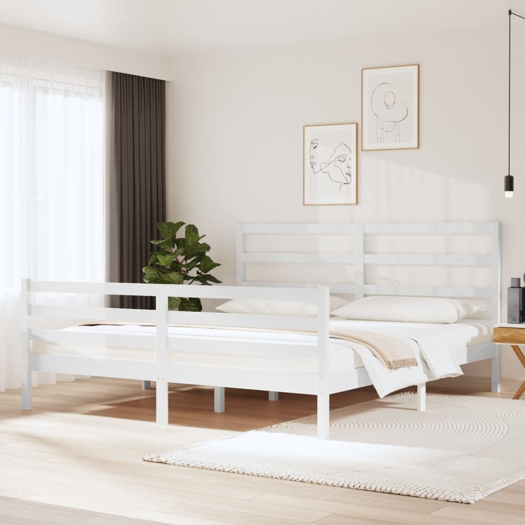 Cadre de lit sans matelas blanc bois massif de pin 180x200 cm