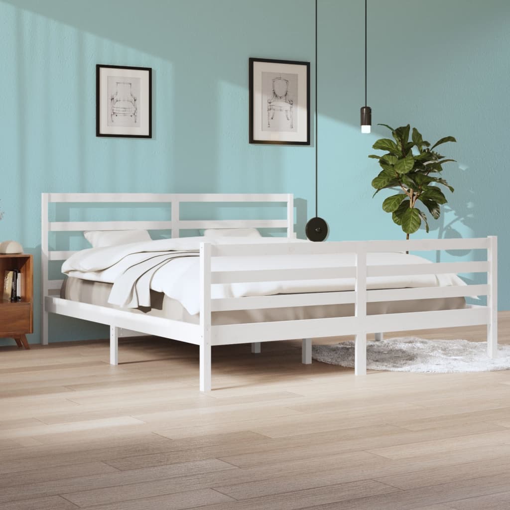 Cadre de lit sans matelas blanc bois massif de pin 200x200 cm