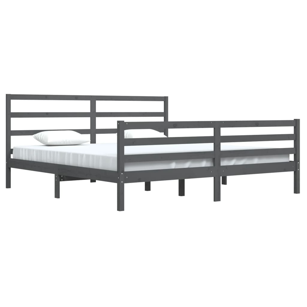 Cadre de lit sans matelas bois massif de pin gris 200x200 cm