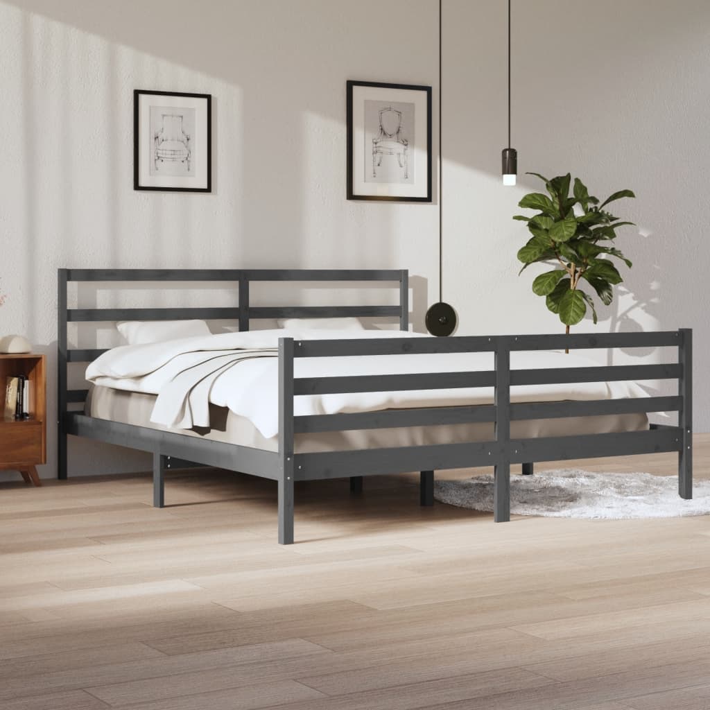 Cadre de lit sans matelas bois massif de pin gris 200x200 cm