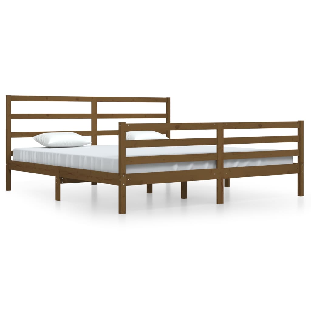 Cadre de lit sans matelas marron miel bois pin massif 200x200cm