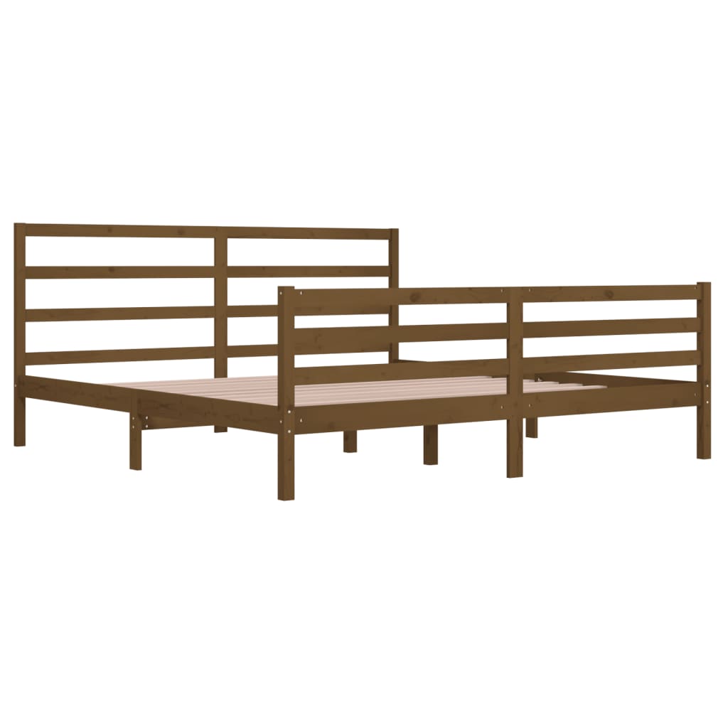 Cadre de lit sans matelas marron miel bois pin massif 200x200cm