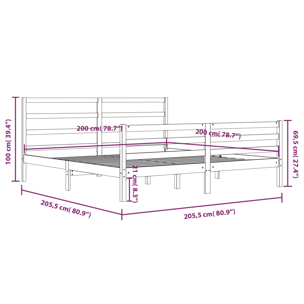 Cadre de lit sans matelas marron miel bois pin massif 200x200cm